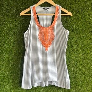 Rain Striped Embroidered Bib Knit Tank Top